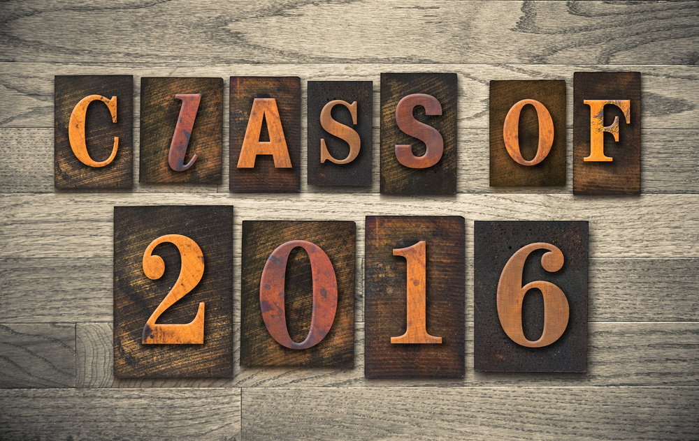 The words "CLASS OF 2016" written in vintage wooden letterpress type.